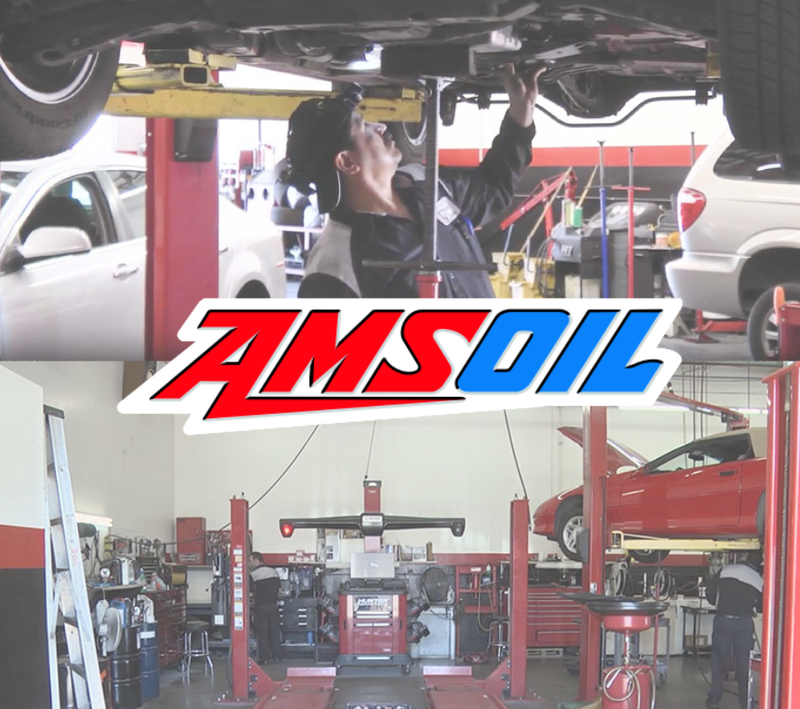 Airpark Auto Clinic technicians performing inspections and alignments while using premium AMSOIL products for superior engine protection.
