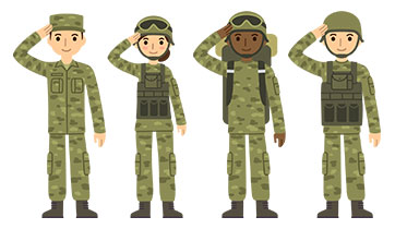 Illustration of saluting soldiers representing Airpark Auto Clinic’s appreciation and discounts for military veterans.